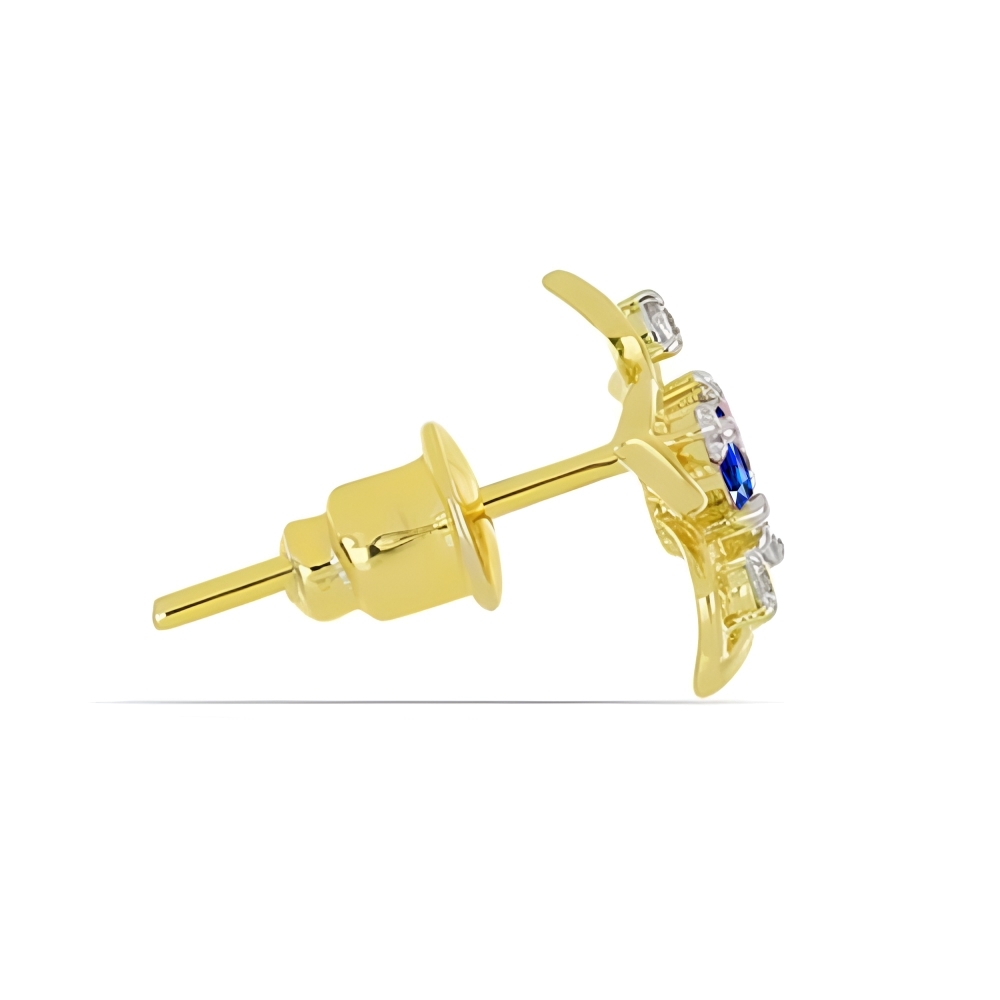 BUY 14K GOLD NATURAL BLUE SAPPHIRE GEMSTONE CLASSIC EARRINGS WITH WHITE DIAMOND